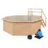 Holzpool Komplettset Rund Klein Sand Mit Stirnseitiger Terrasse 1 Holzpool Komplettset Rund Klein Sand Mit Stirnseitiger Terrasse -Swimmingpool Verkaufsladen Achteckpool Sonnendeck andere Ecke sand