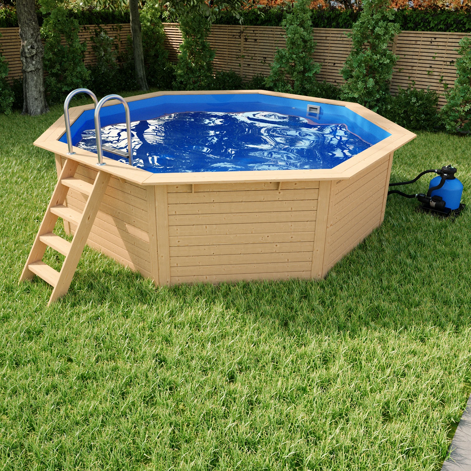 Holzpool Komplettset Rund Blau 400 X 400 X 124 Cm 3 Holzpool Komplettset Rund Blau 400 X 400 X 124 Cm – Bild 2