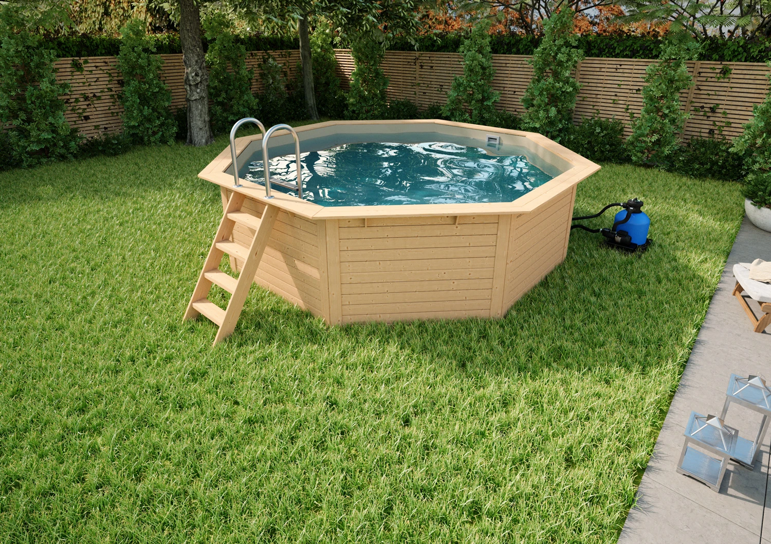 Holzpool Komplettset Rund Sand 400 X 400 X 124 Cm 4 Holzpool Komplettset Rund Sand 400 X 400 X 124 Cm – Bild 2