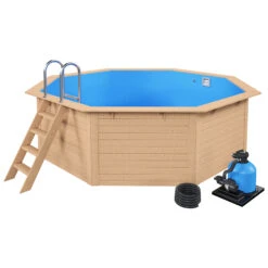 Holzpool Komplettset Rund Blau 400 X 400 X 124 Cm