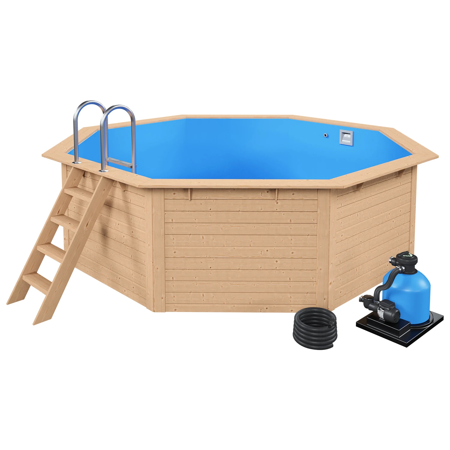 Holzpool Komplettset Rund Blau 400 X 400 X 124 Cm 2 Holzpool Komplettset Rund Blau 400 X 400 X 124 Cm