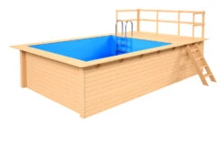 Holzpool Rechteckig Mit Stirnseitiger Terrasse Natur/ Blau - 320 X 350 Cm
