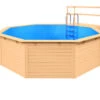 Holzpool Rund Mit Stirnseitiger Terrasse Natur/ Blau - 400 X 400 Cm 2 Holzpool Rund Mit Stirnseitiger Terrasse Natur/ Blau - 400 X 400 Cm -Swimmingpool Verkaufsladen Holzpool Einzelbecken Rund Blau SonnendeckNatur004 001
