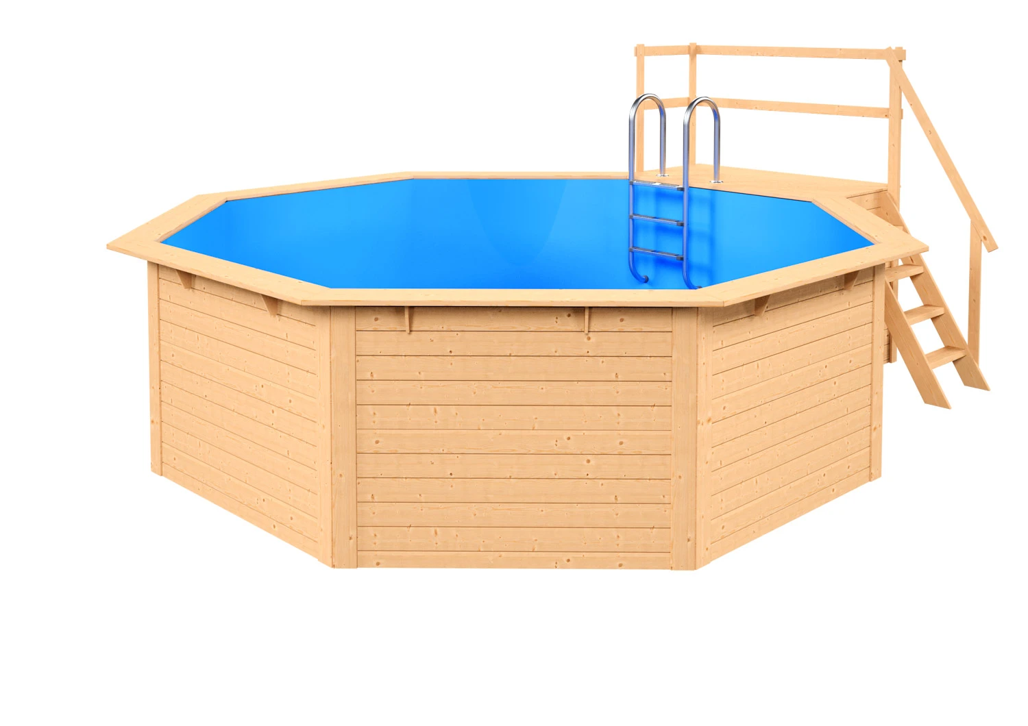Holzpool Rund Mit Stirnseitiger Terrasse Natur/ Blau - 400 X 400 Cm 3 Holzpool Rund Mit Stirnseitiger Terrasse Natur/ Blau - 400 X 400 Cm