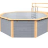 Holzpool Rund Mit Stirnseitiger Terrasse Grau/ Grau - 400 X 400 Cm -Swimmingpool Verkaufsladen Holzpool Einzelbecken Rund Grau Sonnendeck Wassergrau004 001