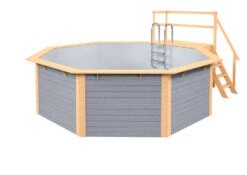 Holzpool Rund Mit Stirnseitiger Terrasse Grau/ Grau - 400 X 400 Cm