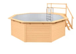 Holzpool Rund Mit Stirnseitiger Terrasse Natur/ Grau - 400 X 400 Cm