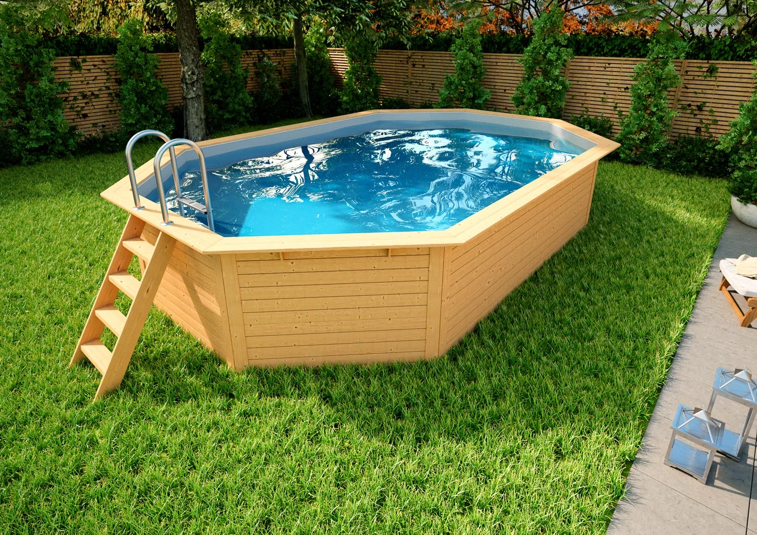 Holzpool Oval Natur/ Grau - 610 X 400 X 124 Cm 4 Holzpool Oval Natur/ Grau - 610 X 400 X 124 Cm – Bild 2