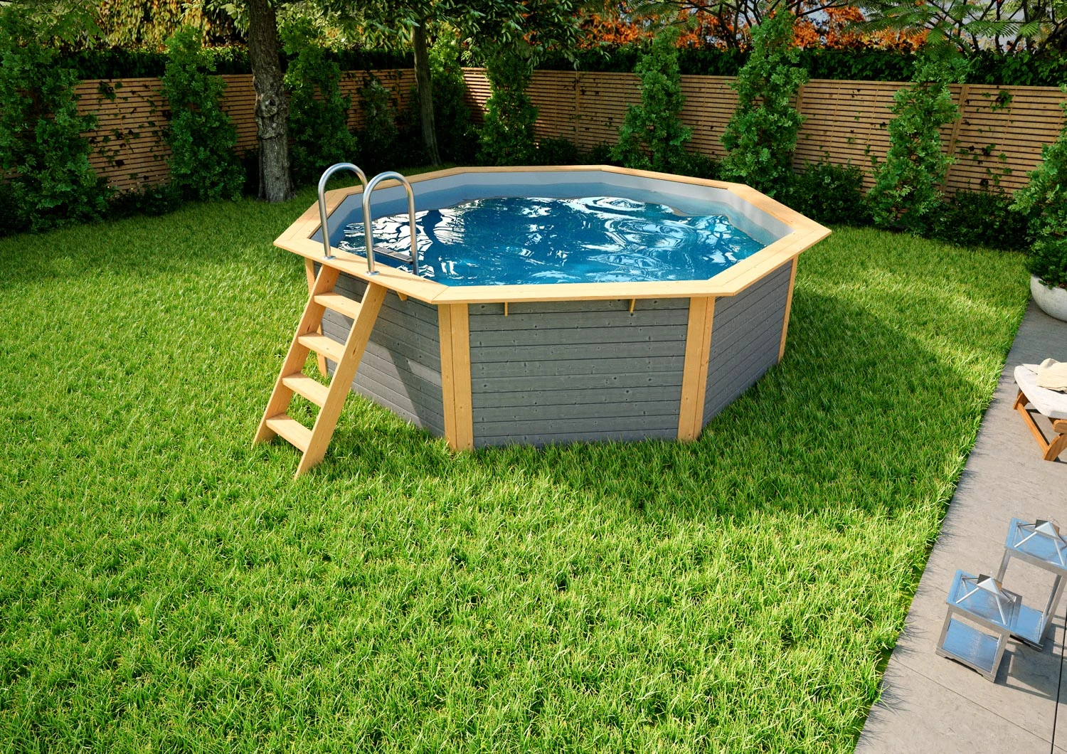 Holzpool Rund Grau/ Grau - 400 X 400 X 124 Cm 4 Holzpool Rund Grau/ Grau - 400 X 400 X 124 Cm – Bild 2