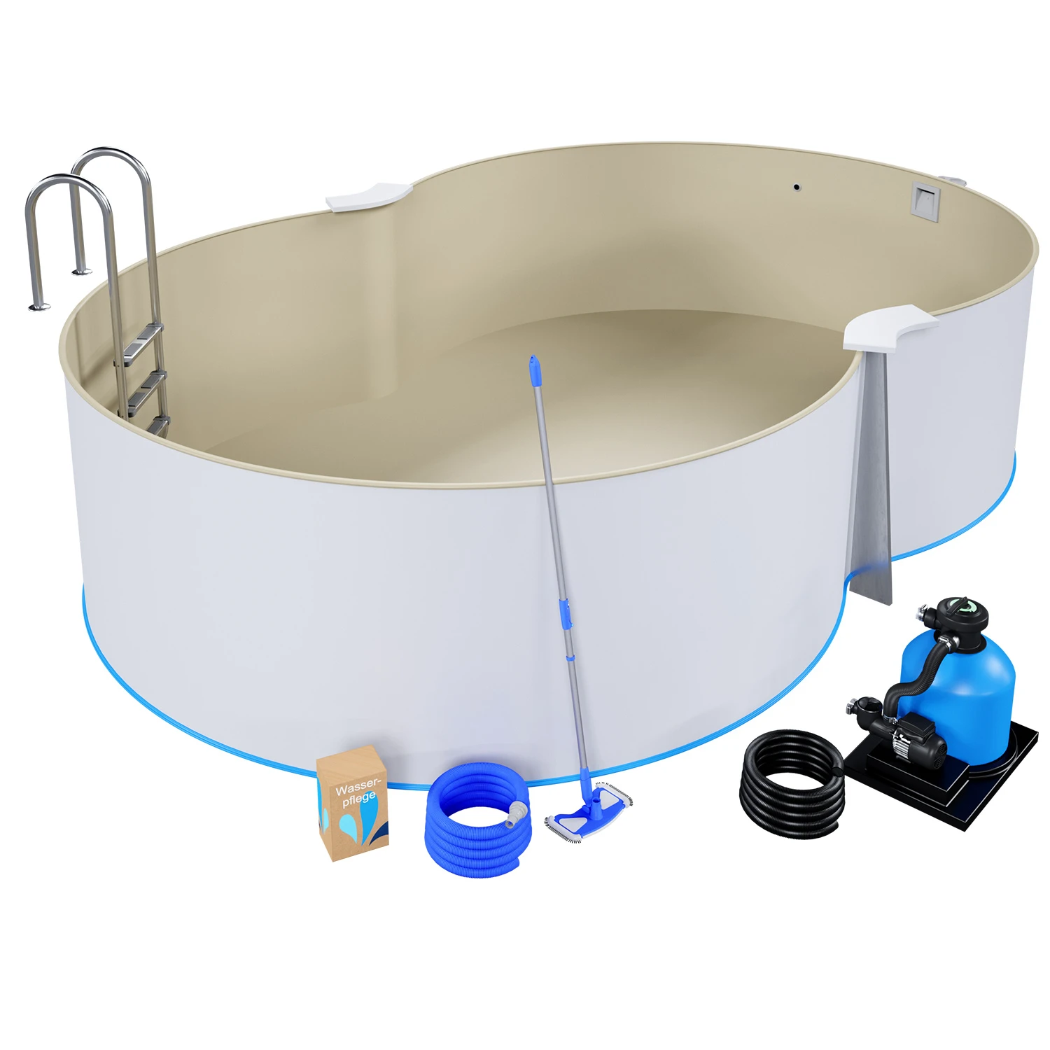 Stahlwandpool Komplettset Comfort Achtform Sand 0,8mm - 3,20m X 5,25m X 1,20m, Eingelassen 4 Stahlwandpool Komplettset Comfort Achtform Sand 0,8mm - 3,20m X 5,25m X 1,20m, Eingelassen – Bild 2