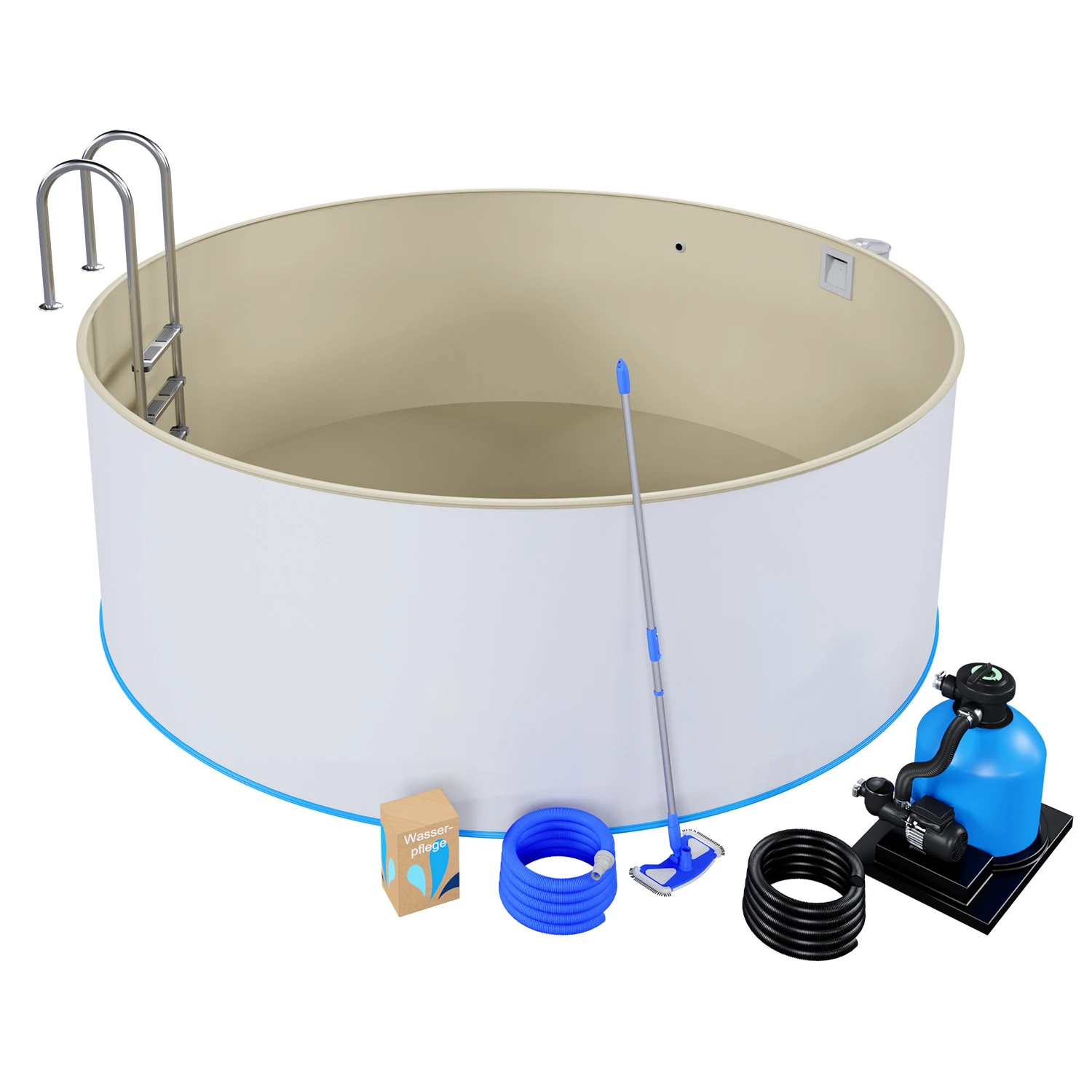 Stahlwandpool Komplettset Comfort Rund Sand 0,8mm - D 3,00m, Tiefe 1,20m, Eingelassen 4 Stahlwandpool Komplettset Comfort Rund Sand 0,8mm - D 3,00m, Tiefe 1,20m, Eingelassen – Bild 2