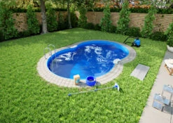 Stahlwandpool Komplettset Comfort Achtform Blau 0,8mm - 3,20m X 5,25m X 1,20m, Eingelassen