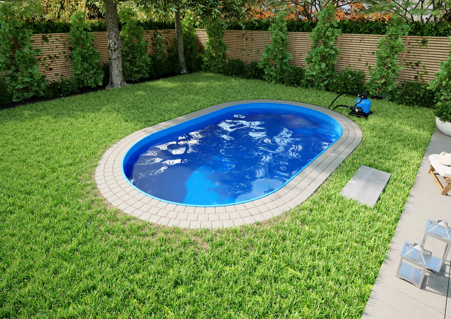 Stahlwandpool Komplettset Basic Oval Blau 0,8mm - 3,00m X 4,90m X 1,20m, Eingelassen 3 Stahlwandpool Komplettset Basic Oval Blau 0,8mm - 3,00m X 4,90m X 1,20m, Eingelassen